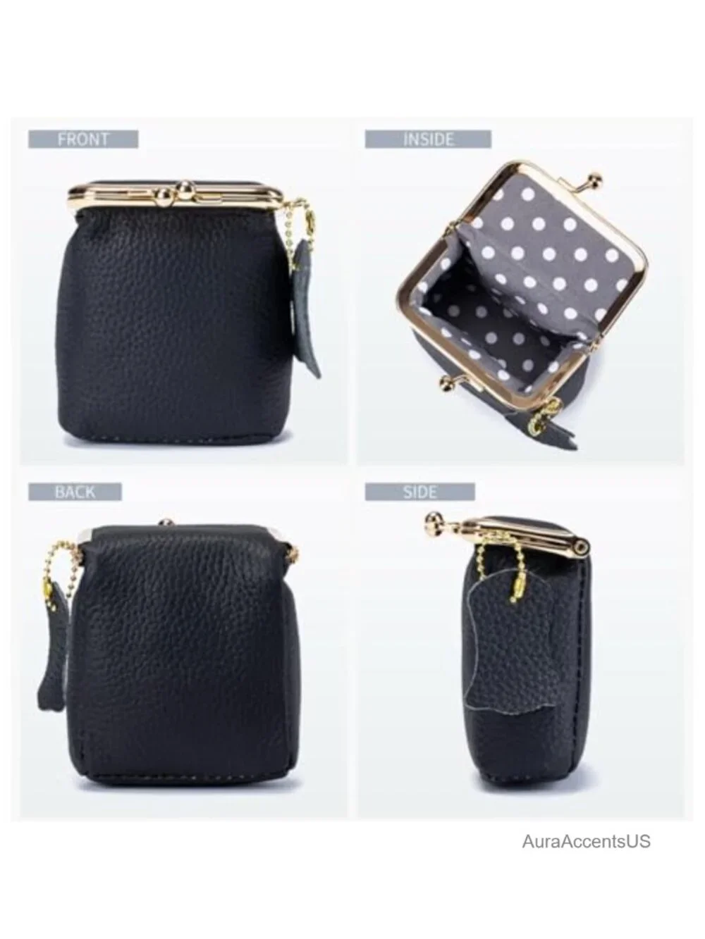 Genuine Leather Vintage Kiss-Lock Coin Purse Travel Jewelry Organizer